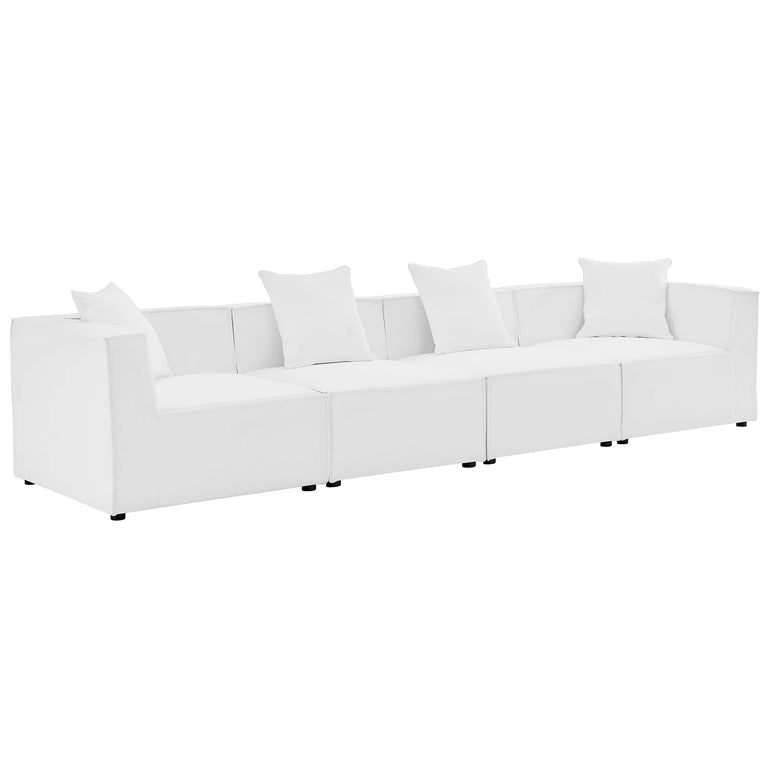 Saybrook Outdoor Patio Upholstered 4-Piece Sectional Sofa in White, EEI-4381-WHI