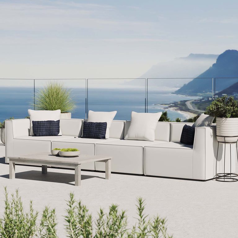Saybrook Outdoor Patio Upholstered 4-Piece Sectional Sofa in White, EEI-4381-WHI