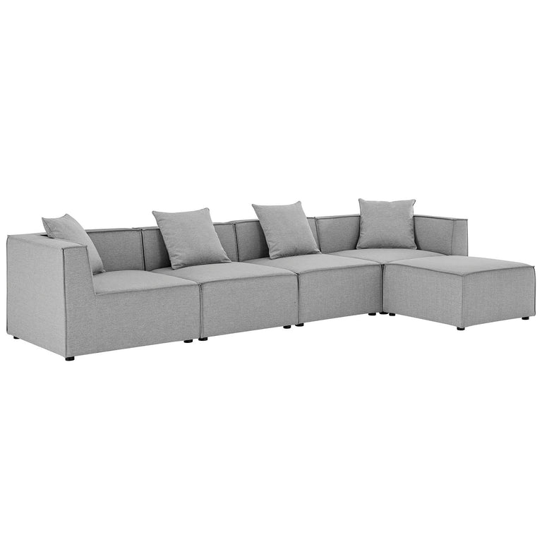 Saybrook Outdoor Patio Upholstered 5-Piece Sectional Sofa in Gray, EEI-4382-GRY