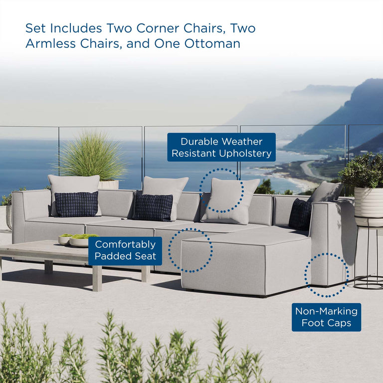 Saybrook Outdoor Patio Upholstered 5-Piece Sectional Sofa in Gray, EEI-4382-GRY