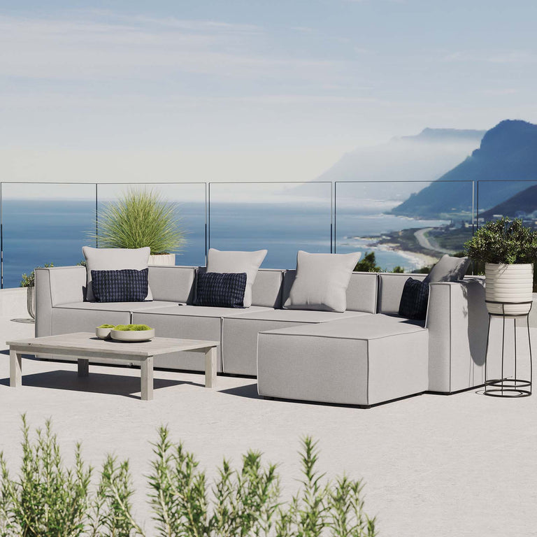 Saybrook Outdoor Patio Upholstered 5-Piece Sectional Sofa in Gray, EEI-4382-GRY