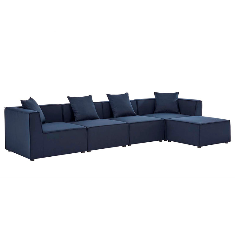 Saybrook Outdoor Patio Upholstered 5-Piece Sectional Sofa in Navy, EEI-4382-NAV