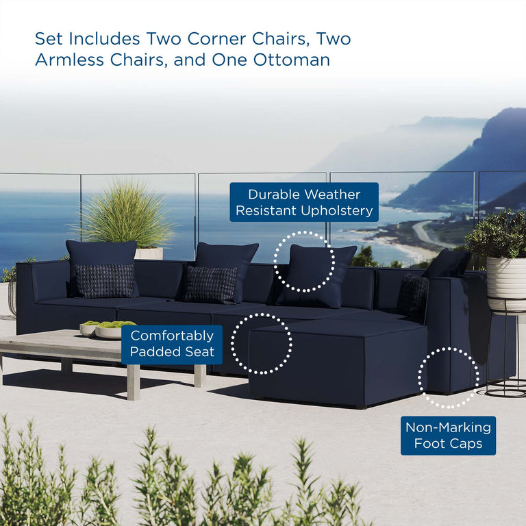 Saybrook Outdoor Patio Upholstered 5-Piece Sectional Sofa in Navy, EEI-4382-NAV