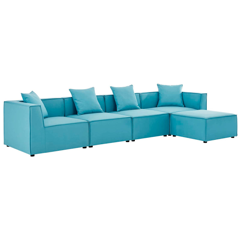 Saybrook Outdoor Patio Upholstered 5-Piece Sectional Sofa in Turquoise, EEI-4382-TUR