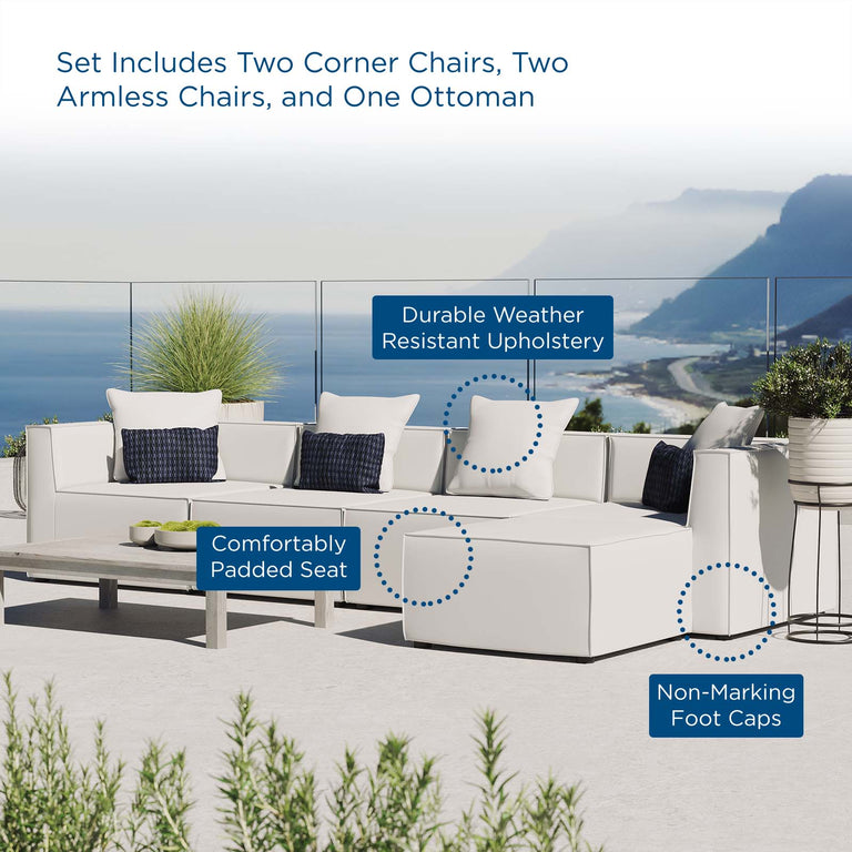 Saybrook Outdoor Patio Upholstered 5-Piece Sectional Sofa in White, EEI-4382-WHI