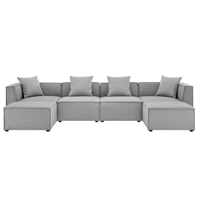 Saybrook Outdoor Patio Upholstered 6-Piece Sectional Sofa in Gray, EEI-4383-GRY