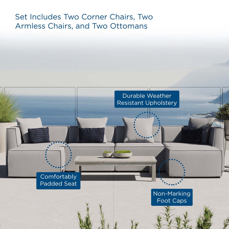 Saybrook Outdoor Patio Upholstered 6-Piece Sectional Sofa in Gray, EEI-4383-GRY