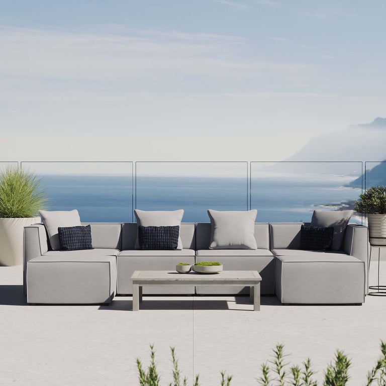 Saybrook Outdoor Patio Upholstered 6-Piece Sectional Sofa in Gray, EEI-4383-GRY