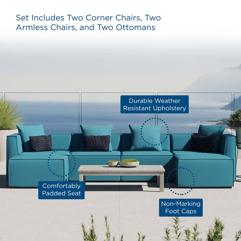 Saybrook Outdoor Patio Upholstered 6-Piece Sectional Sofa in Turquoise, EEI-4383-TUR