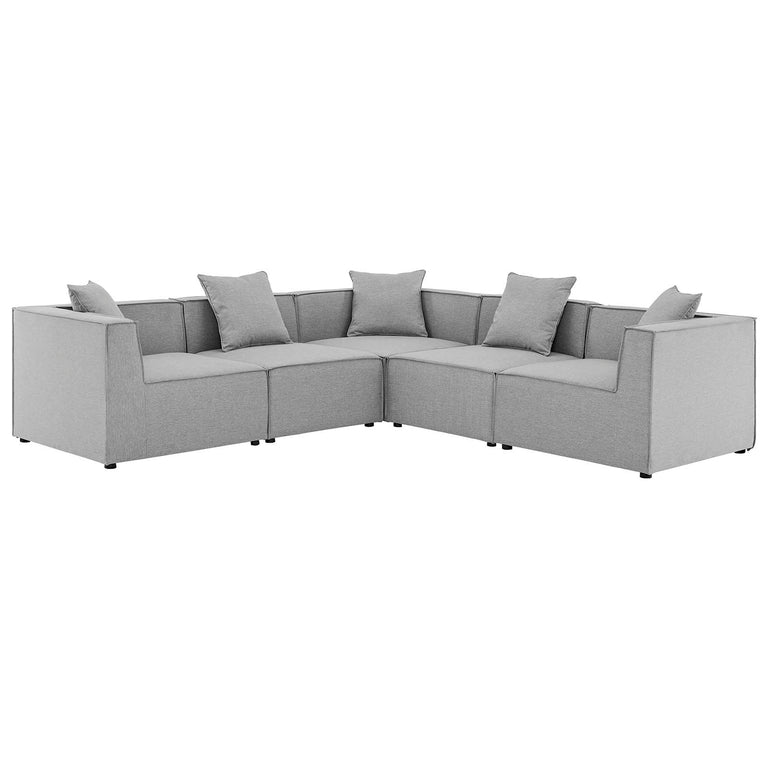 Saybrook Outdoor Patio Upholstered 5-Piece Sectional Sofa in Gray, EEI-4384-GRY