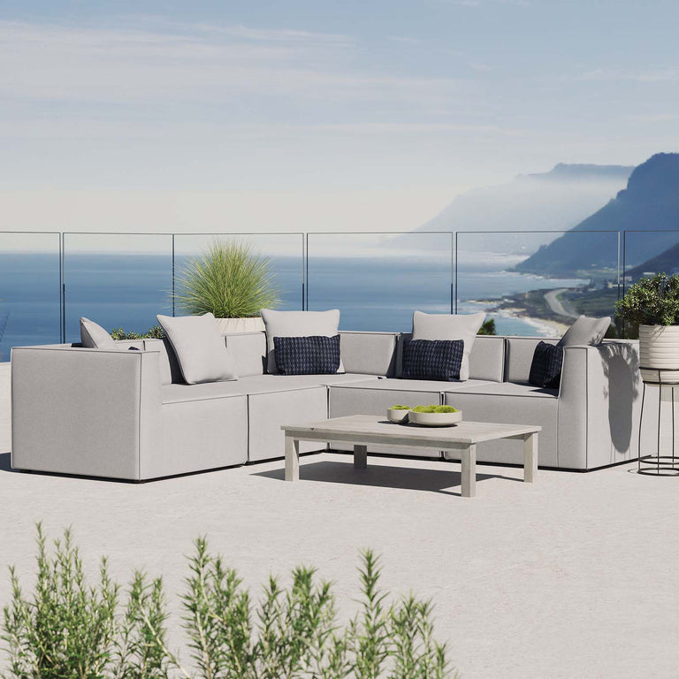 Saybrook Outdoor Patio Upholstered 5-Piece Sectional Sofa in Gray, EEI-4384-GRY