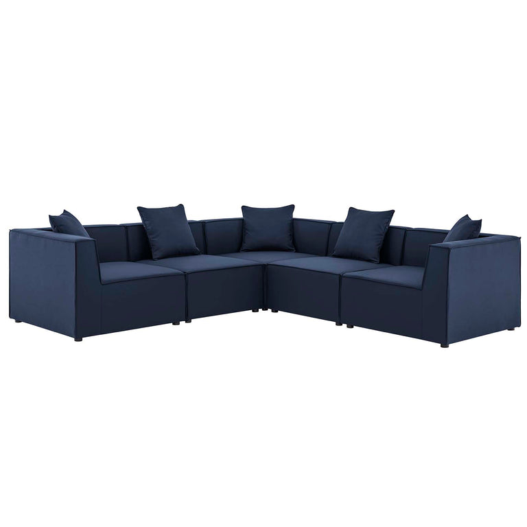 Saybrook Outdoor Patio Upholstered 5-Piece Sectional Sofa in Navy, EEI-4384-NAV