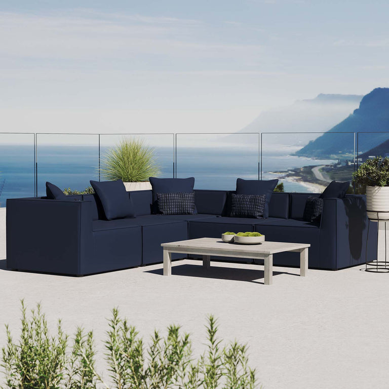 Saybrook Outdoor Patio Upholstered 5-Piece Sectional Sofa in Navy, EEI-4384-NAV