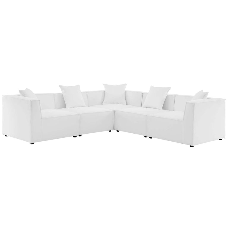 Saybrook Outdoor Patio Upholstered 5-Piece Sectional Sofa in White, EEI-4384-WHI