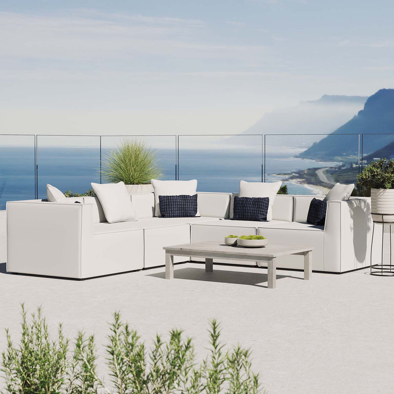 Saybrook Outdoor Patio Upholstered 5-Piece Sectional Sofa in White, EEI-4384-WHI