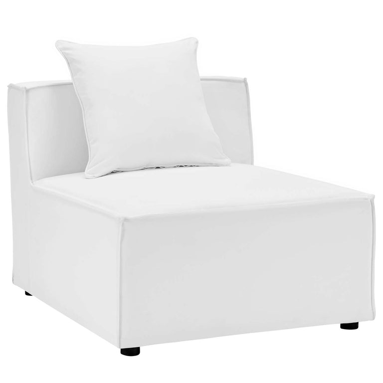 Saybrook Outdoor Patio Upholstered 5-Piece Sectional Sofa in White, EEI-4384-WHI