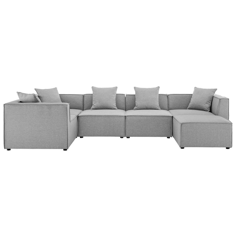 Saybrook Outdoor Patio Upholstered 6-Piece Sectional Sofa in Gray, EEI-4386-GRY