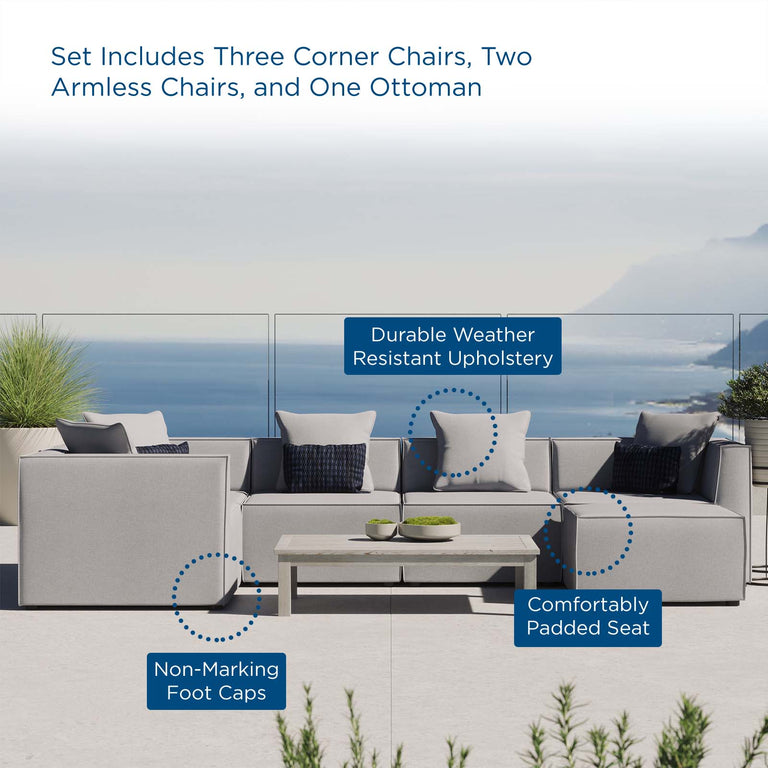 Saybrook Outdoor Patio Upholstered 6-Piece Sectional Sofa in Gray, EEI-4386-GRY