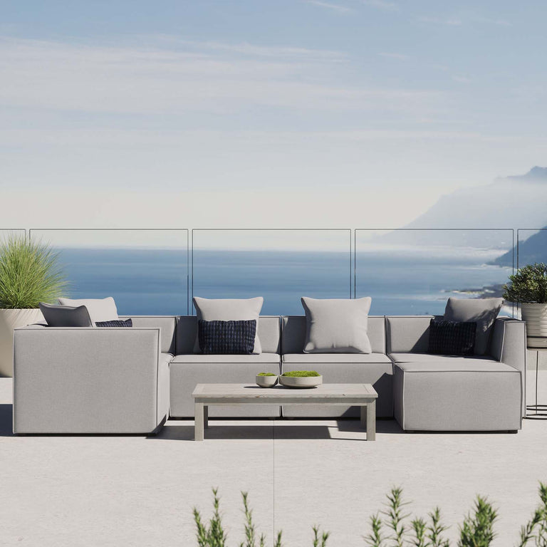 Saybrook Outdoor Patio Upholstered 6-Piece Sectional Sofa in Gray, EEI-4386-GRY