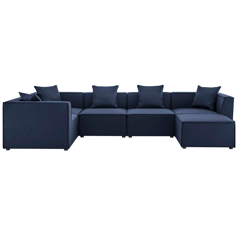 Saybrook Outdoor Patio Upholstered 6-Piece Sectional Sofa in Navy, EEI-4386-NAV