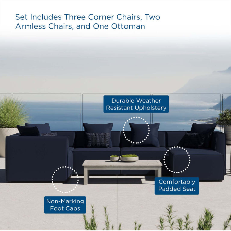 Saybrook Outdoor Patio Upholstered 6-Piece Sectional Sofa in Navy, EEI-4386-NAV