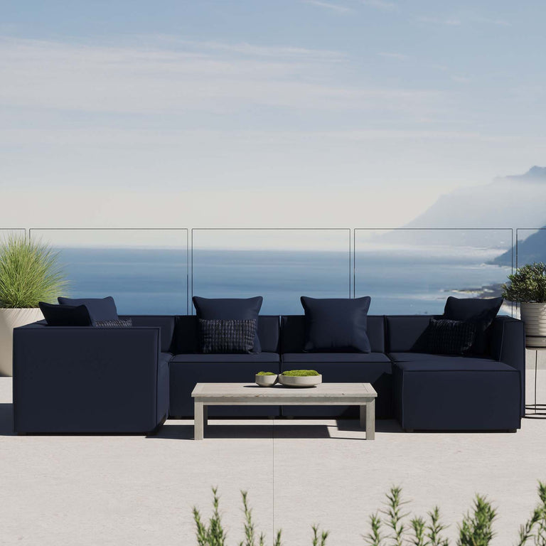 Saybrook Outdoor Patio Upholstered 6-Piece Sectional Sofa in Navy, EEI-4386-NAV