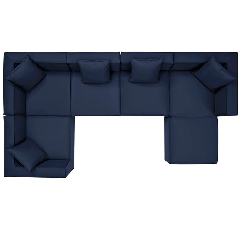 Saybrook Outdoor Patio Upholstered 6-Piece Sectional Sofa in Navy, EEI-4386-NAV