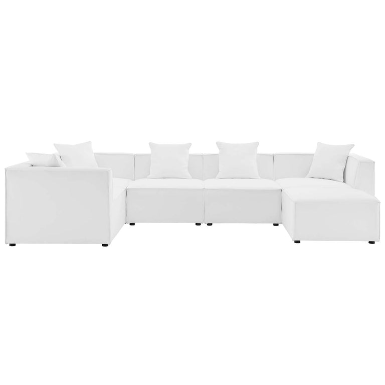 Saybrook Outdoor Patio Upholstered 6-Piece Sectional Sofa in White, EEI-4386-WHI