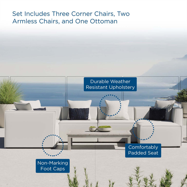 Saybrook Outdoor Patio Upholstered 6-Piece Sectional Sofa in White, EEI-4386-WHI