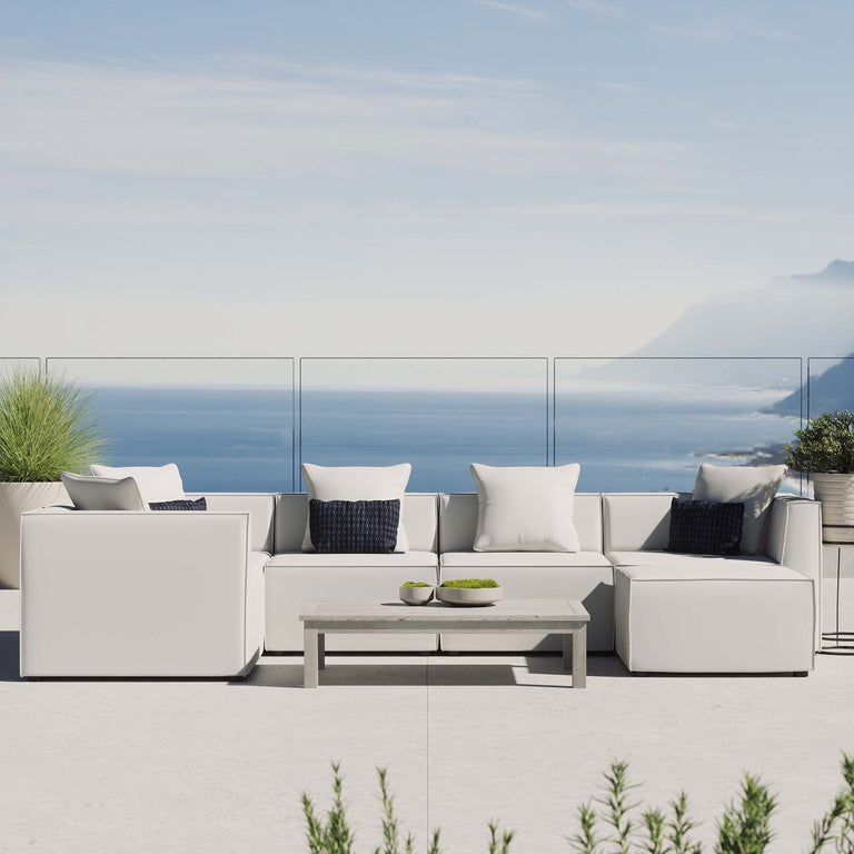 Saybrook Outdoor Patio Upholstered 6-Piece Sectional Sofa in White, EEI-4386-WHI