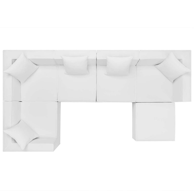 Saybrook Outdoor Patio Upholstered 6-Piece Sectional Sofa in White, EEI-4386-WHI