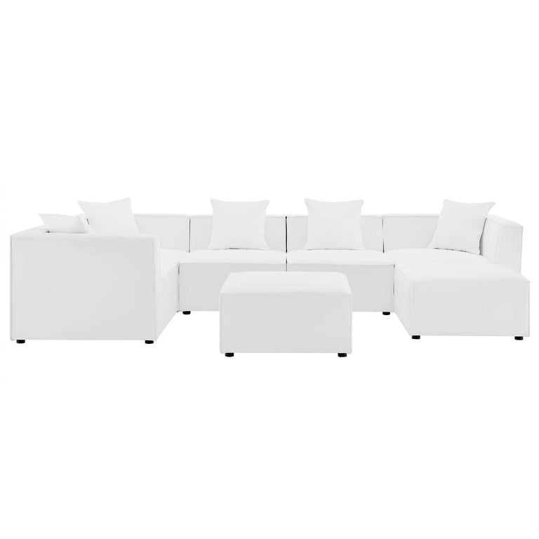 Saybrook Outdoor Patio Upholstered 7-Piece Sectional Sofa in White, EEI-4387-WHI