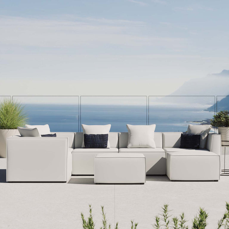 Saybrook Outdoor Patio Upholstered 7-Piece Sectional Sofa in White, EEI-4387-WHI