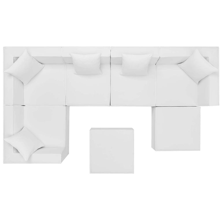 Saybrook Outdoor Patio Upholstered 7-Piece Sectional Sofa in White, EEI-4387-WHI