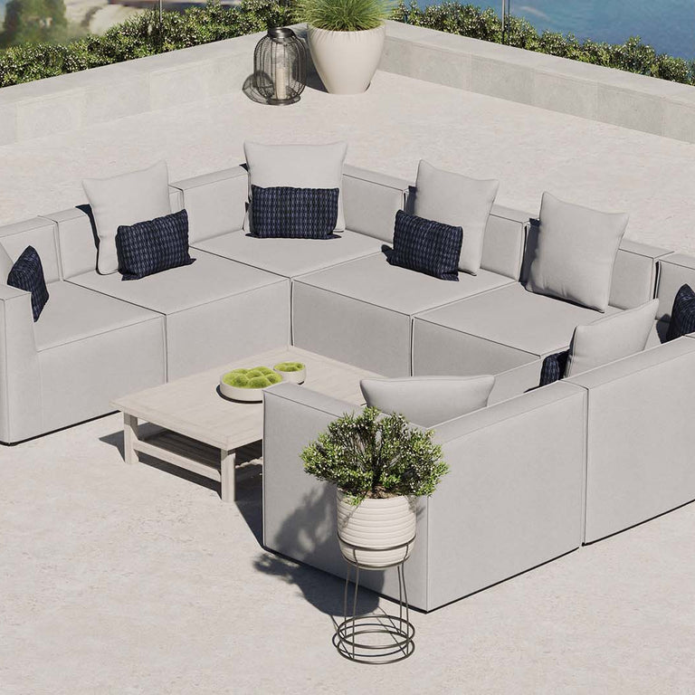 Saybrook Outdoor Patio Upholstered 8-Piece Sectional Sofa in Gray, EEI-4388-GRY
