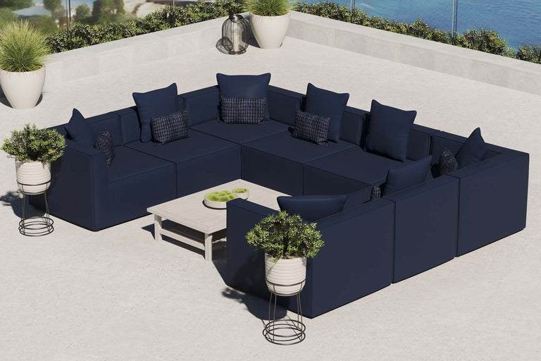 Saybrook Outdoor Patio Upholstered 8-Piece Sectional Sofa in Navy, EEI-4388-NAV