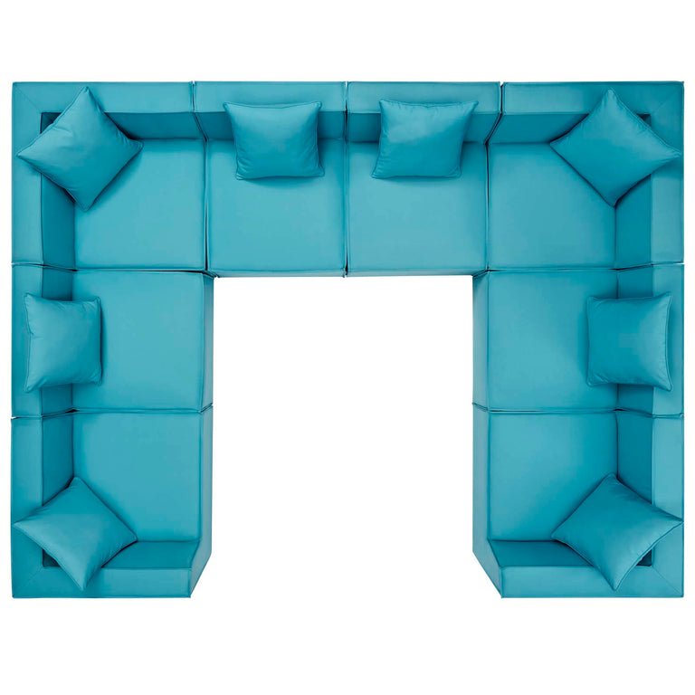 Saybrook Outdoor Patio Upholstered 8-Piece Sectional Sofa in Turquoise, EEI-4388-TUR