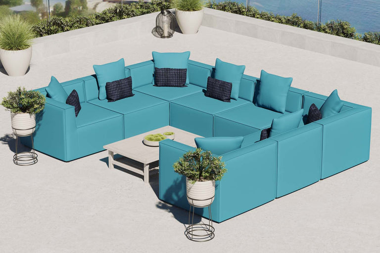 Saybrook Outdoor Patio Upholstered 8-Piece Sectional Sofa in Turquoise, EEI-4388-TUR