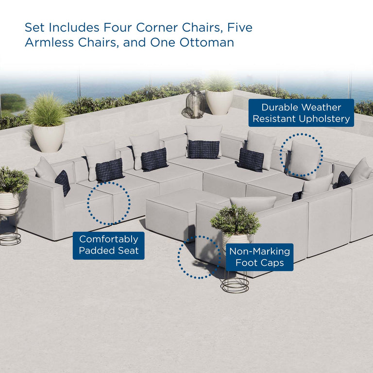 Saybrook Outdoor Patio Upholstered 10-Piece Sectional Sofa in Gray, EEI-4389-GRY