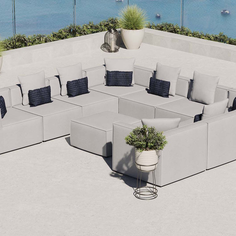 Saybrook Outdoor Patio Upholstered 10-Piece Sectional Sofa in Gray, EEI-4389-GRY