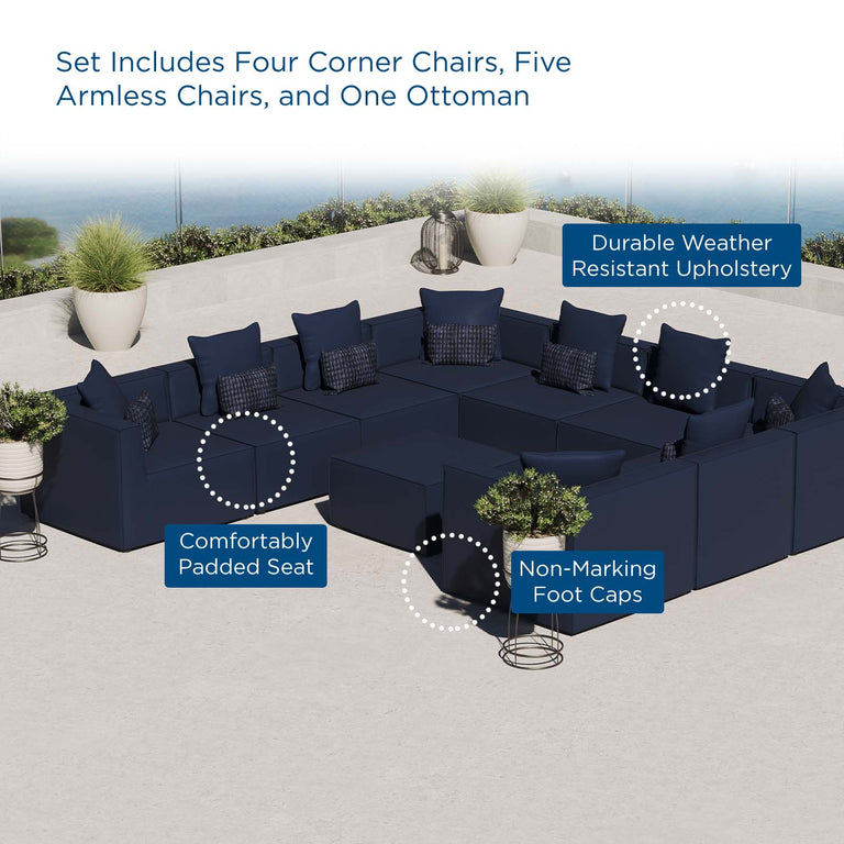 Saybrook Outdoor Patio Upholstered 10-Piece Sectional Sofa in Navy, EEI-4389-NAV