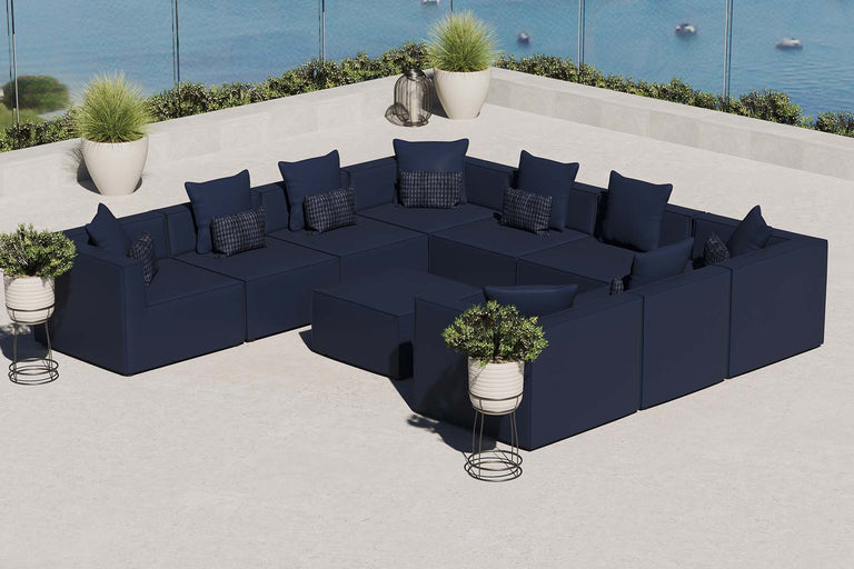 Saybrook Outdoor Patio Upholstered 10-Piece Sectional Sofa in Navy, EEI-4389-NAV