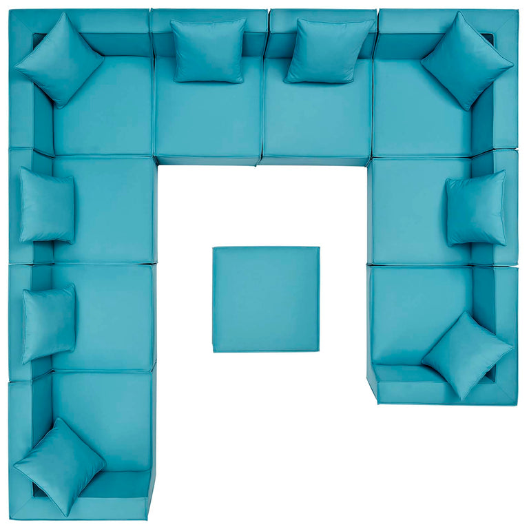 Saybrook Outdoor Patio Upholstered 10-Piece Sectional Sofa in Turquoise, EEI-4389-TUR