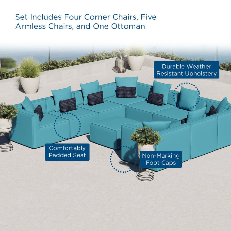 Saybrook Outdoor Patio Upholstered 10-Piece Sectional Sofa in Turquoise, EEI-4389-TUR