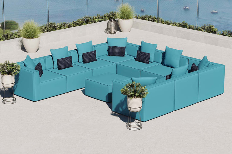 Saybrook Outdoor Patio Upholstered 10-Piece Sectional Sofa in Turquoise, EEI-4389-TUR