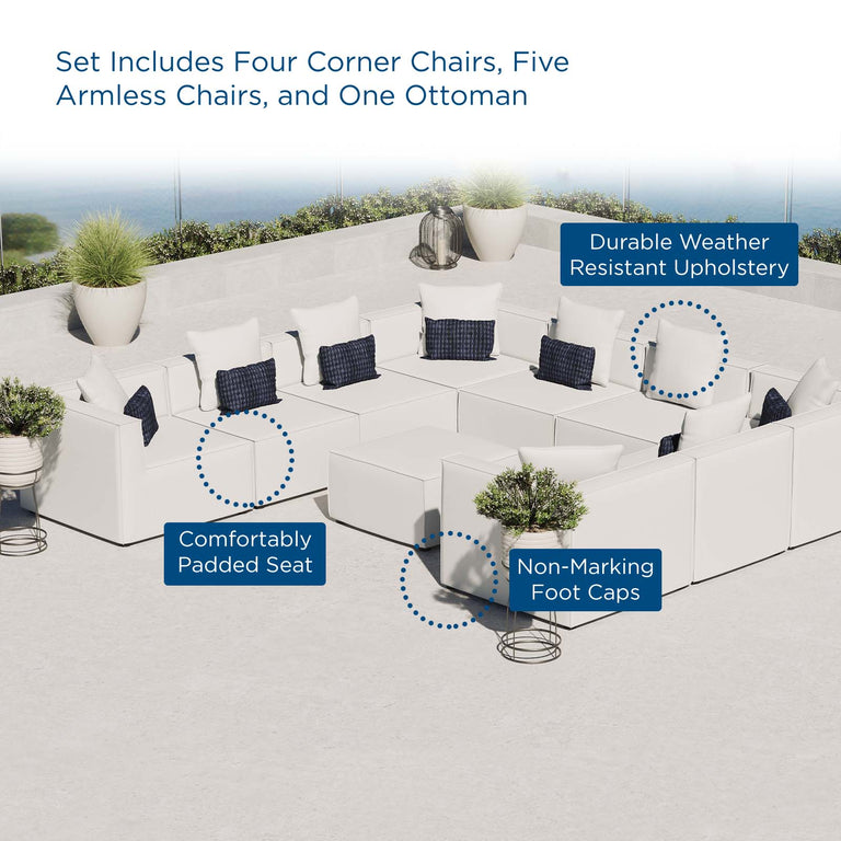 Saybrook Outdoor Patio Upholstered 10-Piece Sectional Sofa in White, EEI-4389-WHI
