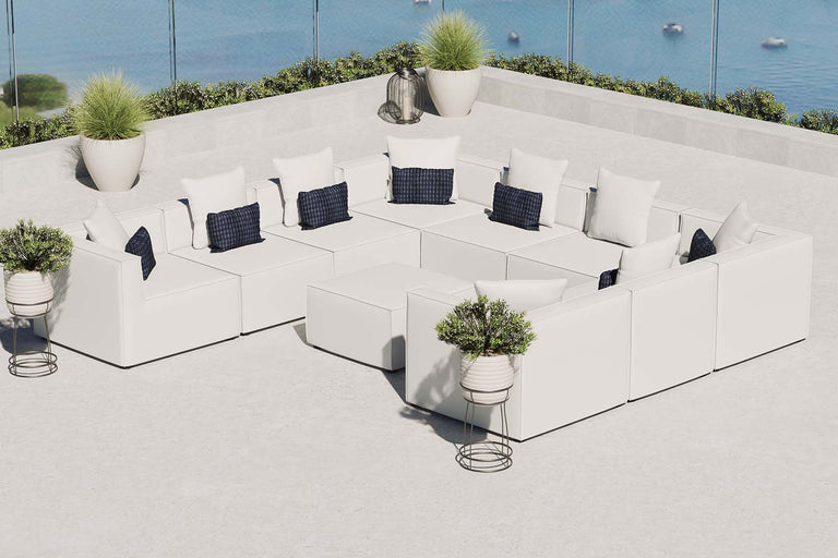 Saybrook Outdoor Patio Upholstered 10-Piece Sectional Sofa in White, EEI-4389-WHI