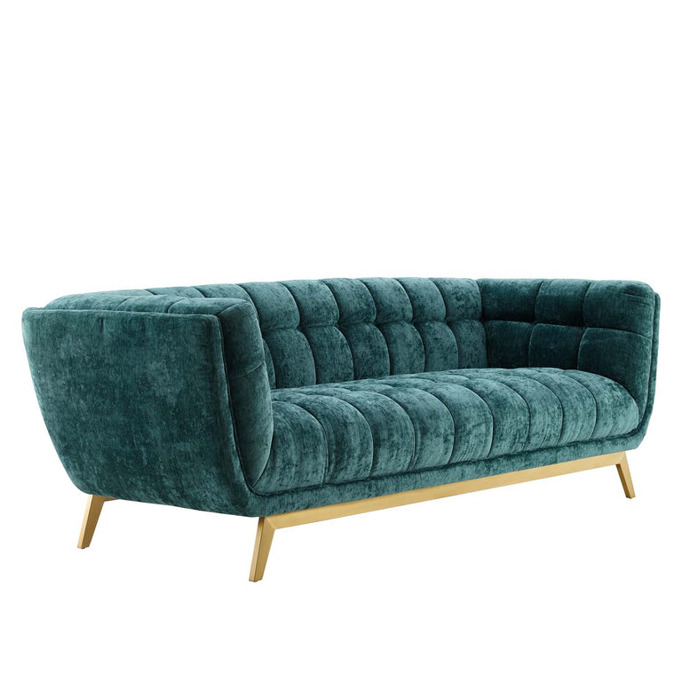 Bestow Crushed Performance Velvet Sofa in Teal, EEI-4410-TEA