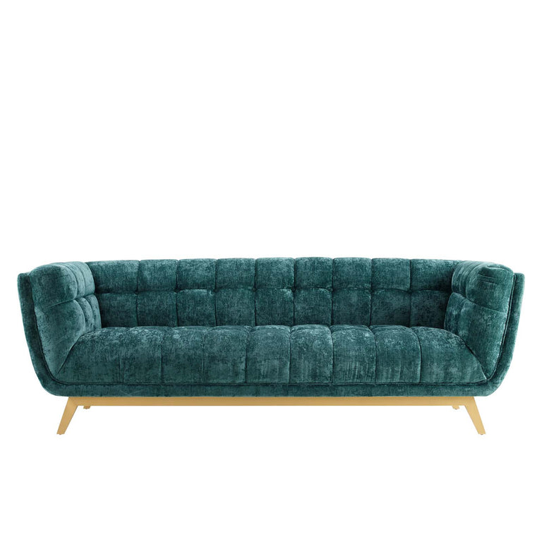 Bestow Crushed Performance Velvet Sofa in Teal, EEI-4410-TEA