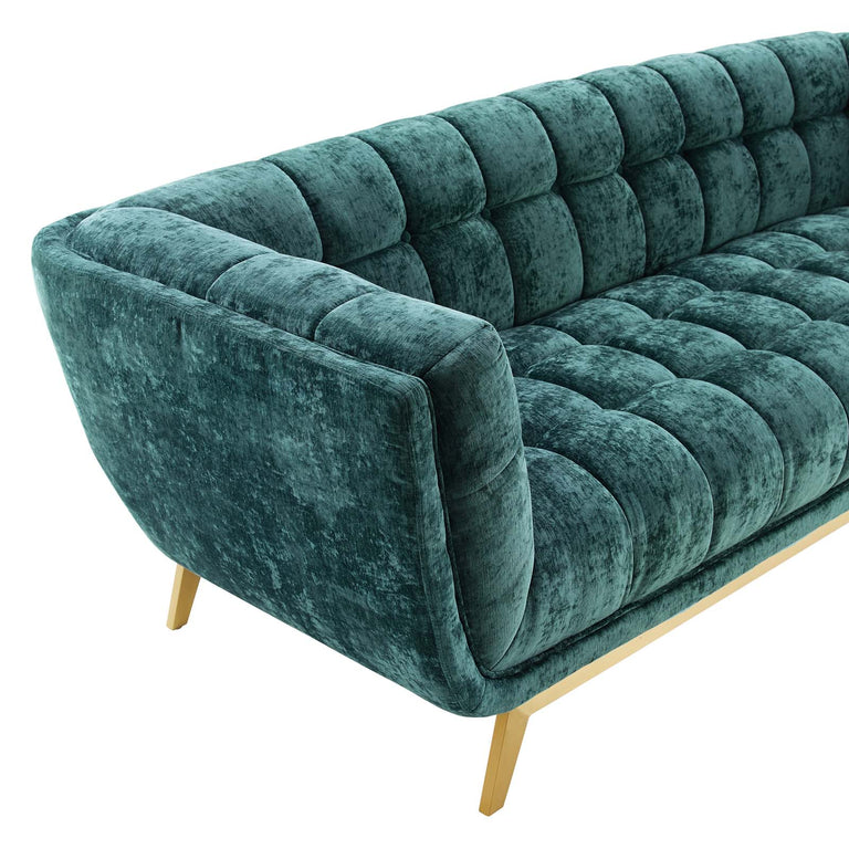 Bestow Crushed Performance Velvet Sofa in Teal, EEI-4410-TEA
